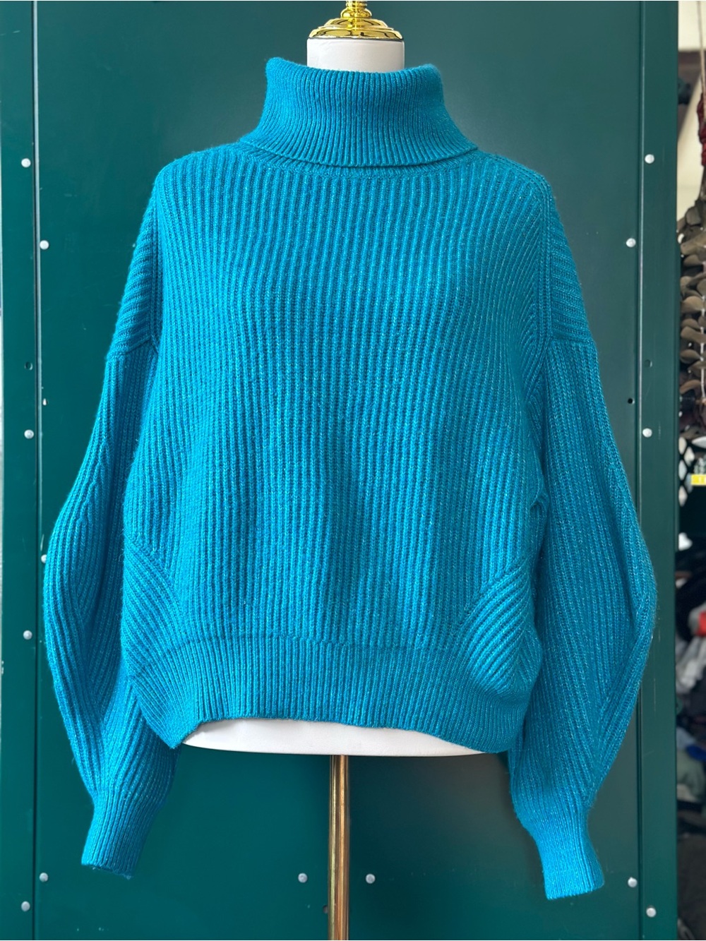 H&M Teal Ribbed Turtleneck Sweater oversized